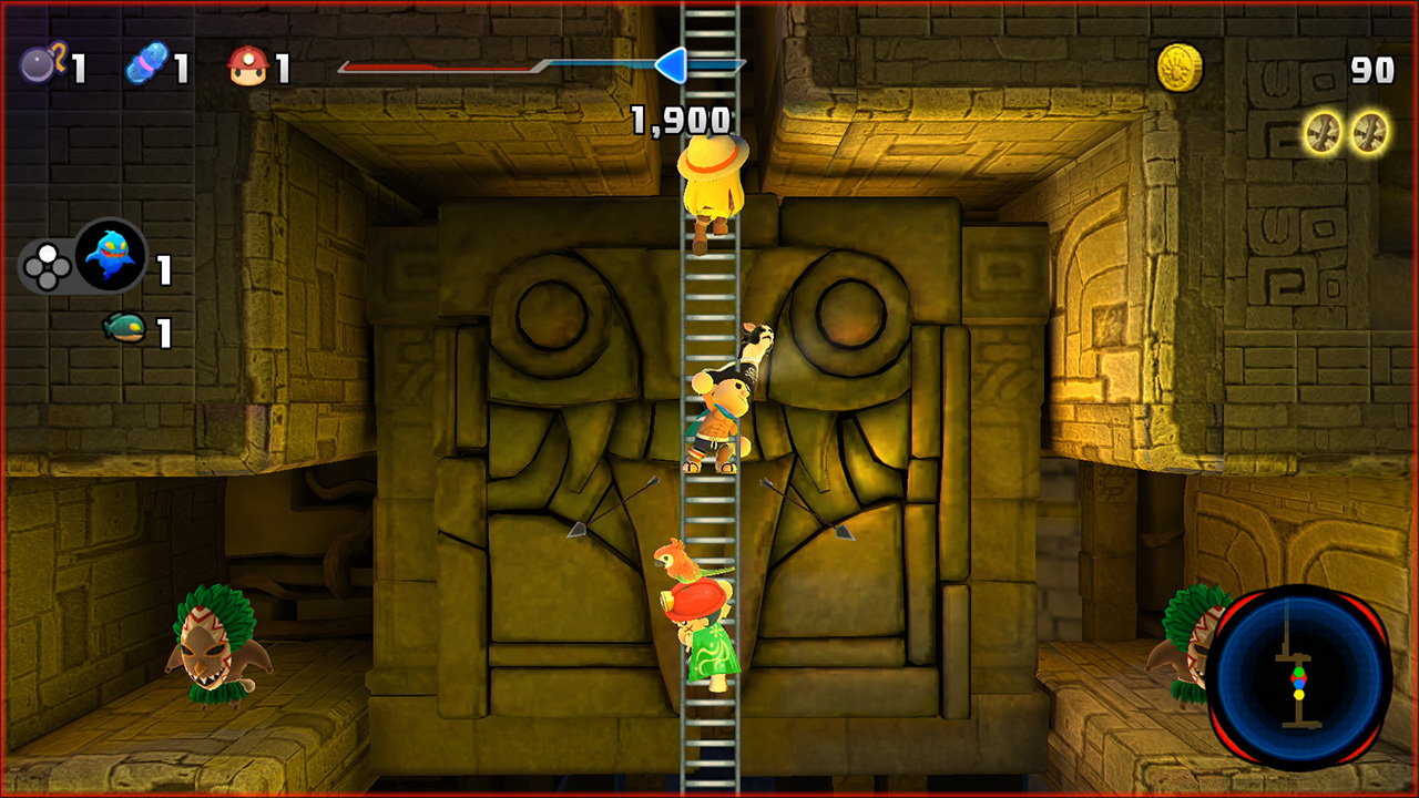 spelunkette and friends climbing latter in ancient temple