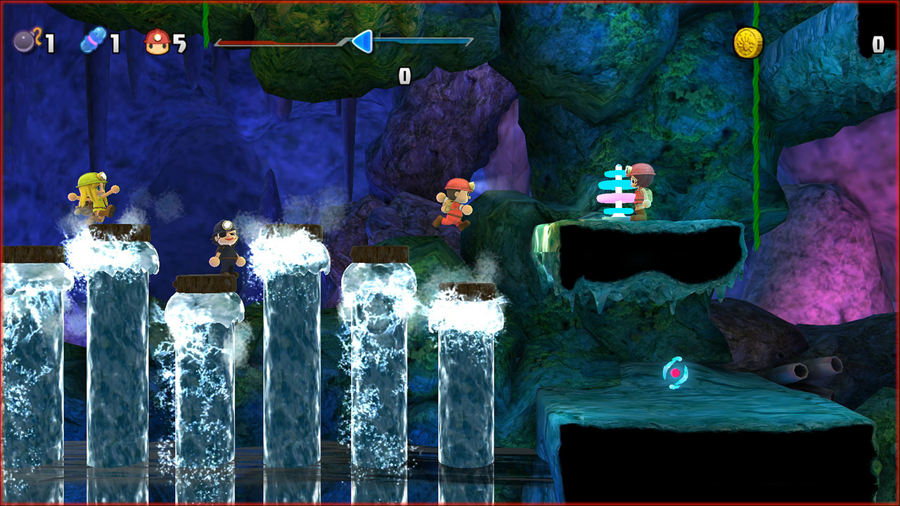 spelunkette and friends jumping over waterfalls