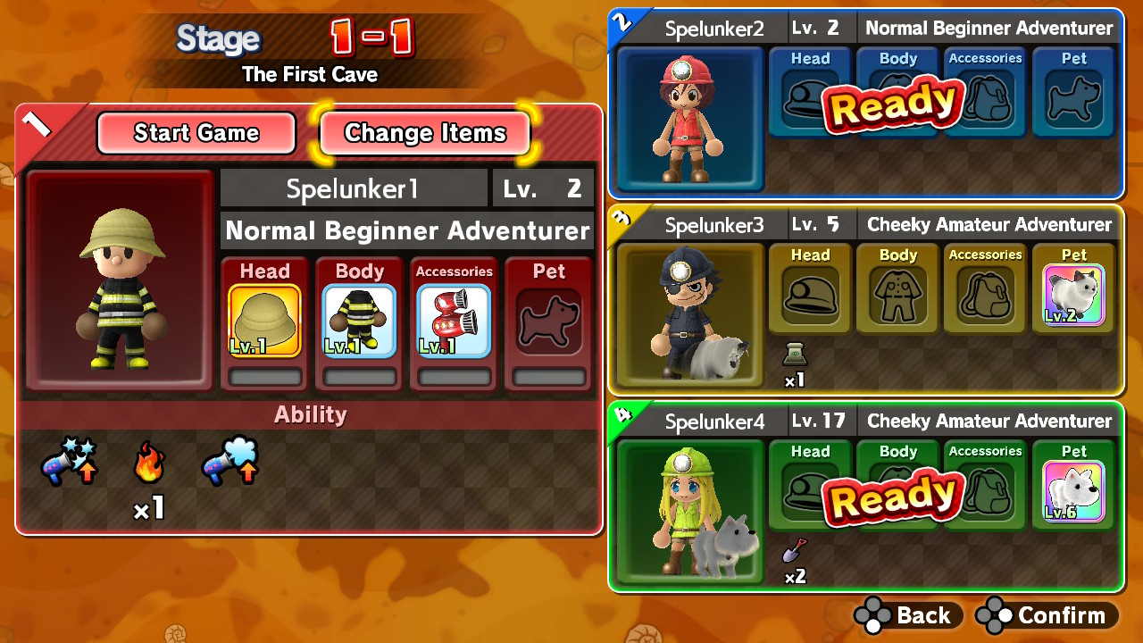 spelunker multiplayer selection screen